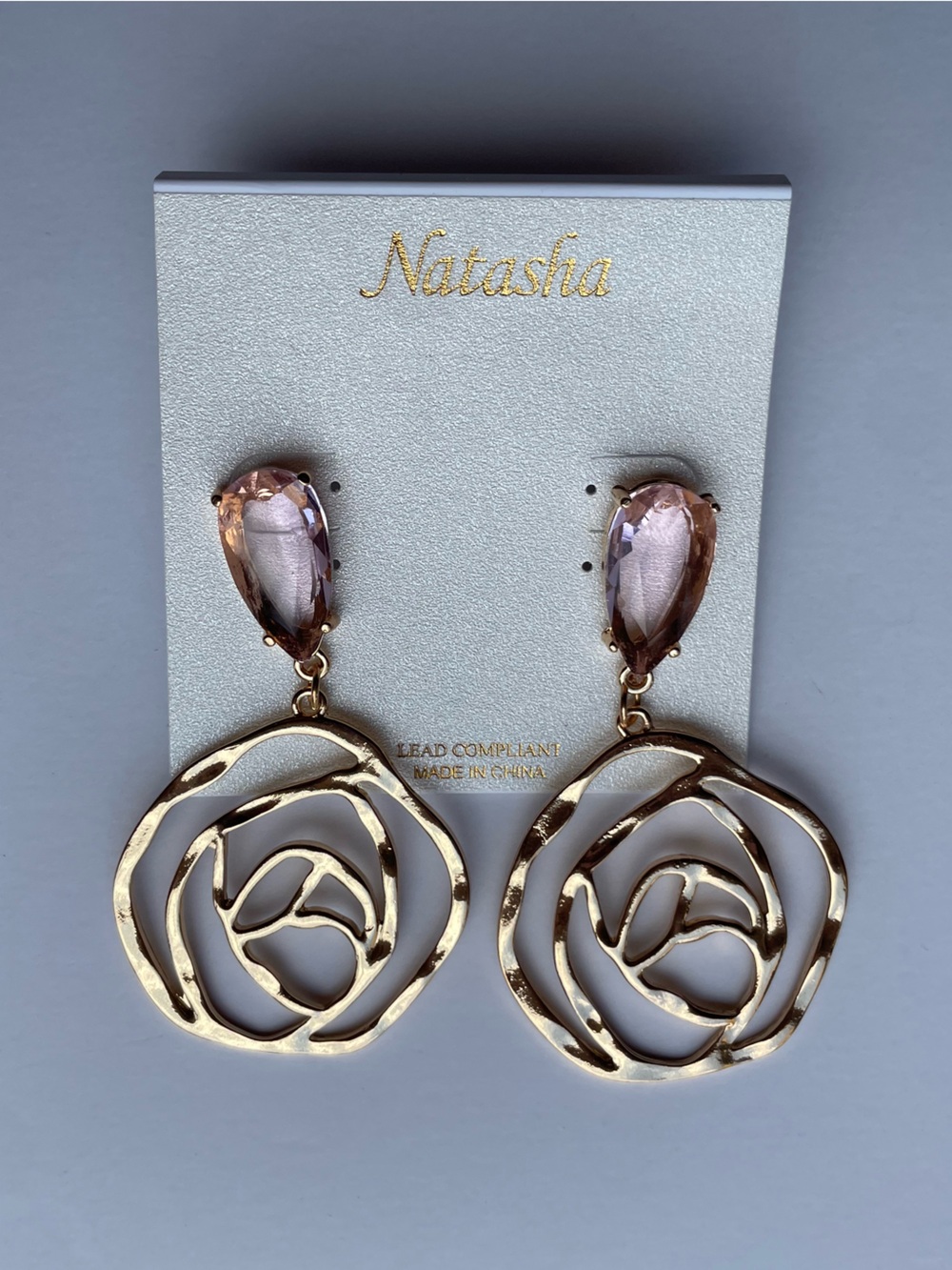 NWT Natasha Couture Pink Flower Statement Drop Earrings - Picture 1 of 5